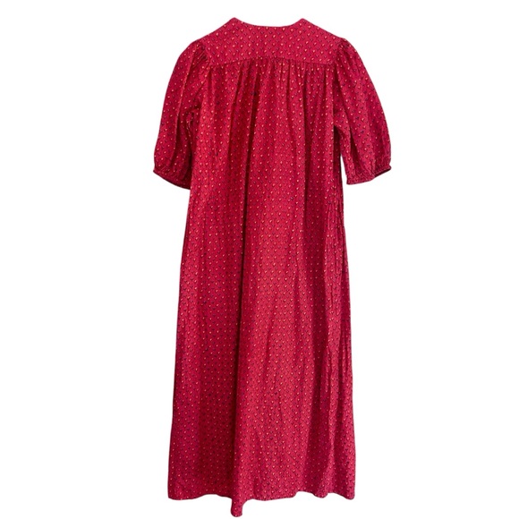 M.i.h Jeans Avery Dress Red Floral Cotton Midi Puff Sleeve Belted XS Cottagecore - Picture 3 of 13